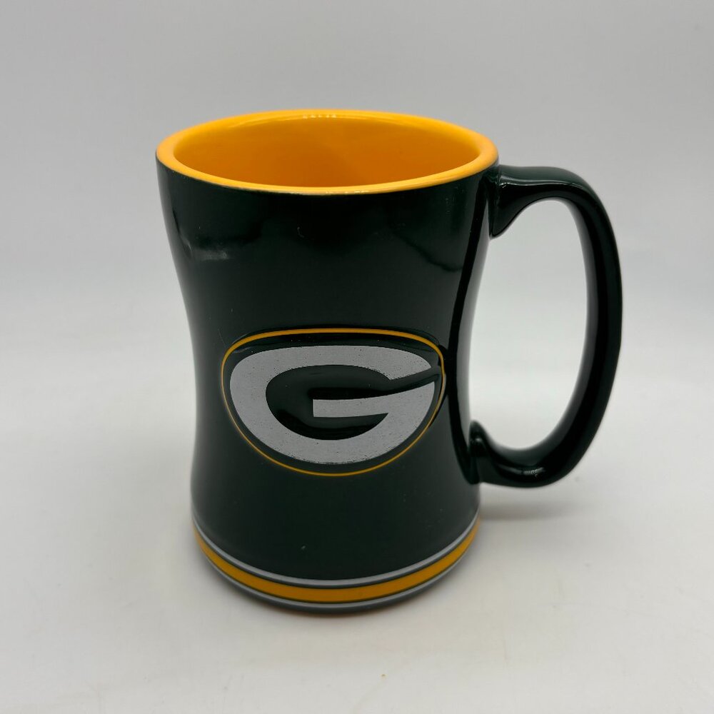 NFL Green Bay Packers G Logo Striped Football Ceramic Coffee Mug Green & Yellow